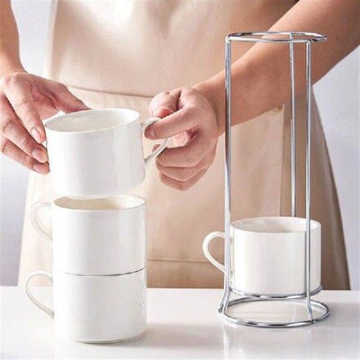 Porcelain Stackable Cappuccino Cups With Saucers And Metal