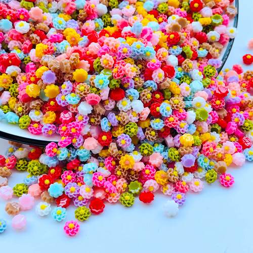 100Pcs  New 6mm Kawaii Cute Mixed Flowers Flat Back Resin Ca
