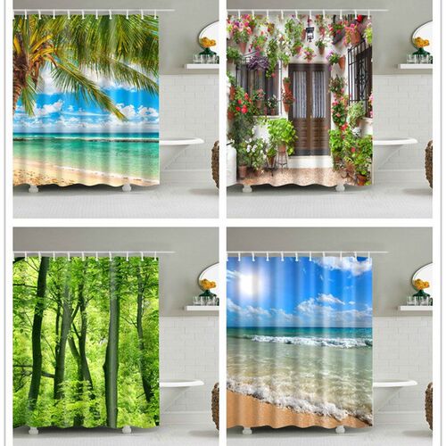 Shower Curtains Washable Beach Scene 120x180 3D Digital Land