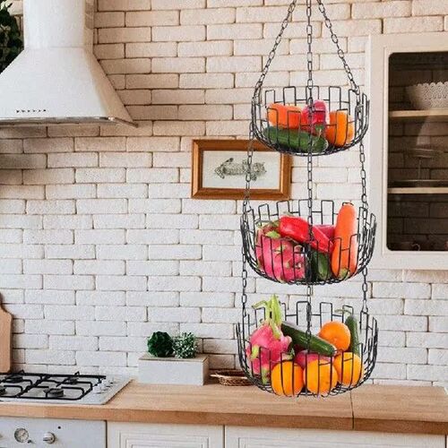 3 Tier Hanging Fruit Basket Metal Vegetable Storage