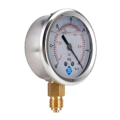 Compound Pressure Vacuum Gauge Glycerine Filled -1/10Bar &