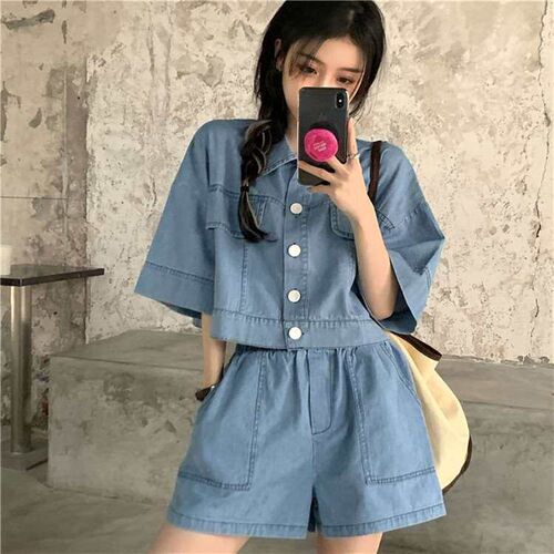 Net red fried steet two-piece suit womens new spring denim