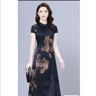 Summer middle-aged m dress, elegant and loose middle-aged wo