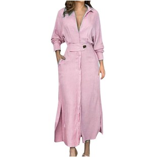2023 Slit Fashion Dress Solid Women Shirt Lape Neck Casual