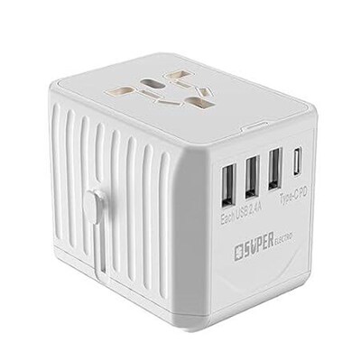 Super Electro Universal Travel Adapter, 6A 3USB-A+1USB-C
