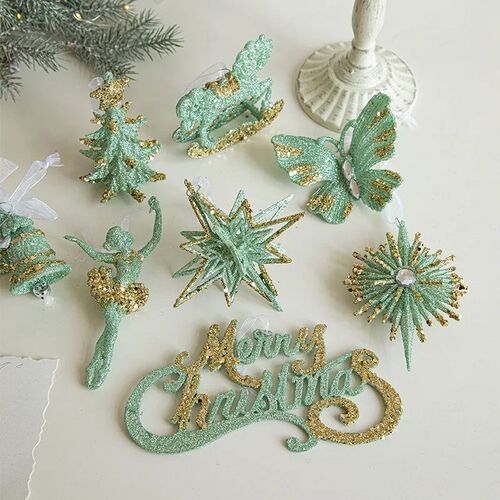 Green  Christmas  Ornaments, Xmas Tree Decorations, Plastic