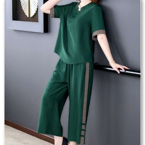 Wide-leg pants suit, womens new cotton and linen blouse, sh