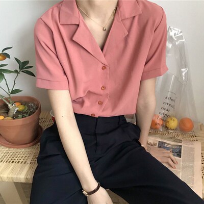 2023 Summer Blouse Shirt For Women Fashion Short Sleeve V Ne