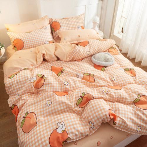 3/4pcs Kawaii Bedding Sets Cute Peach Bed Sheet Set With Pil