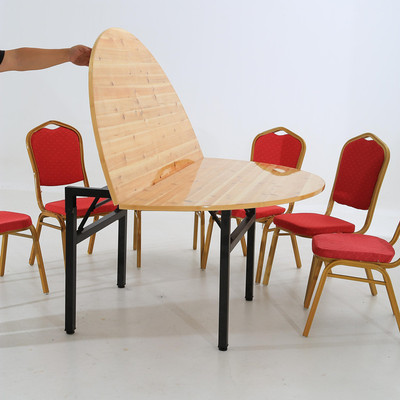 圆桌面折叠家用酒店实木杉木对拼桌子10..1.20人饭店圆形餐桌