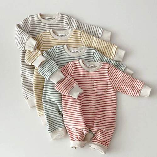 2023+Spring+New+Baby+Striped+Romper+Boys+Girls+Simple+Stripe