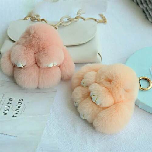 Fluffy Rabbit Fur Pompon Bunny Keychain For Women Girls Bag