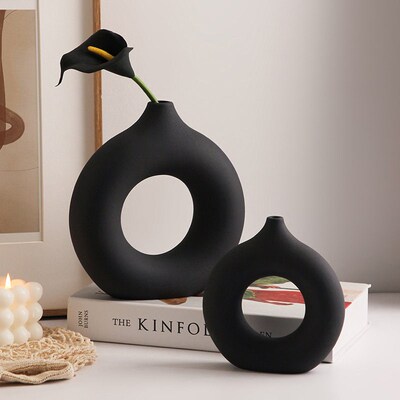 Nordic Ceramic Vase for Pampas Grass Donuts Flower Pot Home