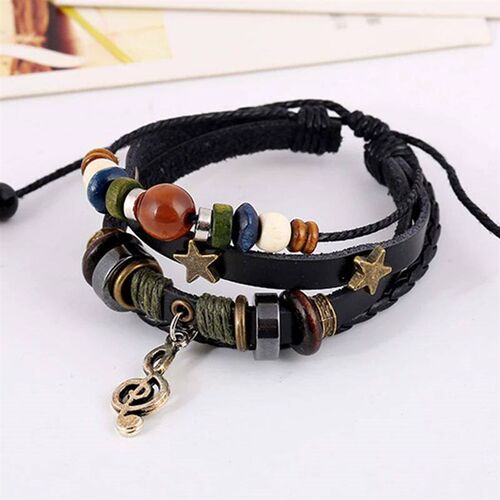 Handmade Boho Gypsy Hippie Design Brown Leather Star G Clef