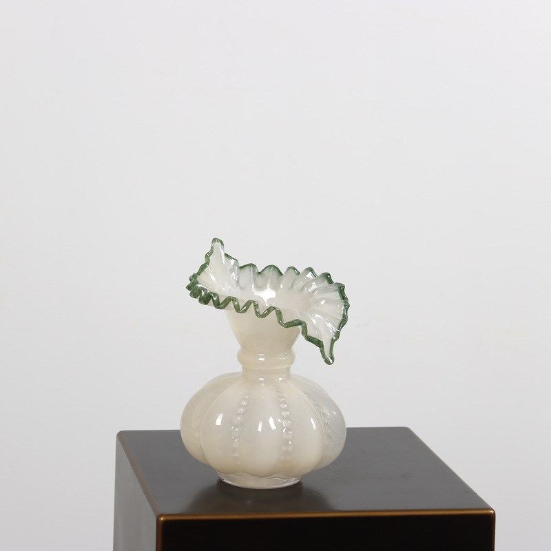 中古柔美亮瓷粉色南瓜形芬顿手工玻璃花瓶水养插花器家居装饰摆件,家居饰品,花瓶,淘宝优惠券,粉丝福利购,淘宝优惠卷