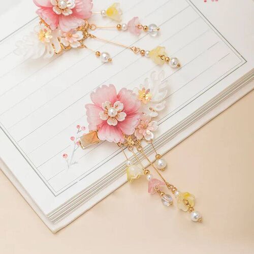 2pcs Flower Hairpin Chinese Hanfu Hair Clips For Women Pearl