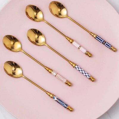 Stainless Steel Dessert Spoon Ceramic Long Handle Icecream S