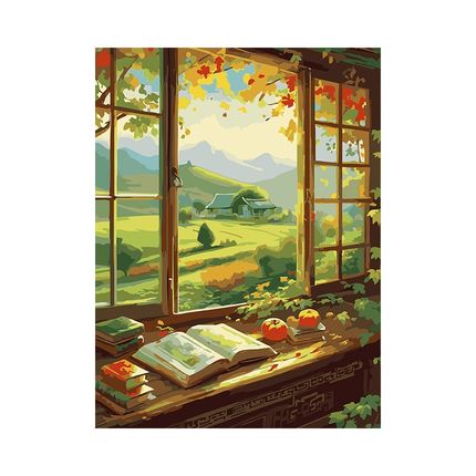 数字油画diy填充手工春夏秋冬窗外景色填色丙烯装饰涂色油彩画画