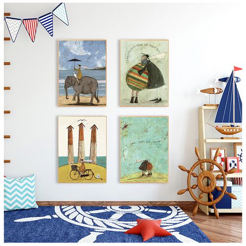 Vintage Nordic  Abstract Landscape Love Dogs Pet   Wall Art