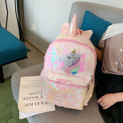 Unicorn Sequin Backpack Cartoon School Bag For Kids School B