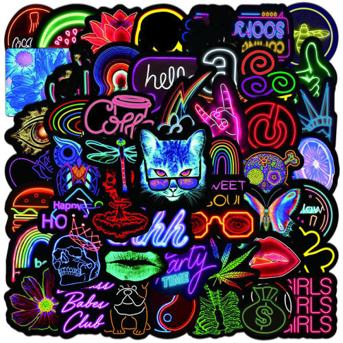 50/100PCS Neon Light Graffiti Stickers Decal Laptop Guitar M