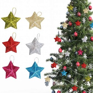Gold Glitter Star Ornaments Christmas Tree Hanging Pendant