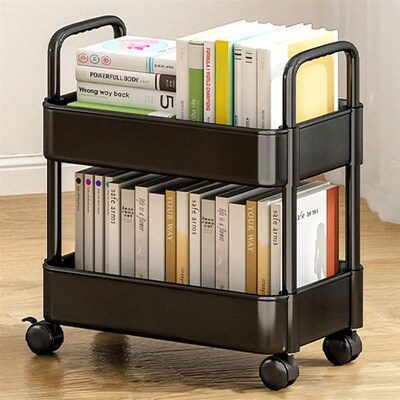 Mobile Bookshelf With 4 Wheels 20lbs Max Load Capacity Stora