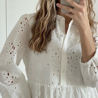 New Women Elegant Embroidered Lace White Female Splicing Dre
