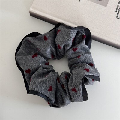Black Border Heart Hair Tie Sweet Gentle Love Dot Large Inte