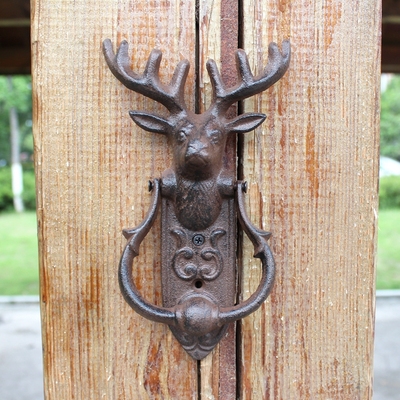 欧式铸铁复古怀旧工艺品复古鹿头角门敲仿古门拉手庭院家居门把手