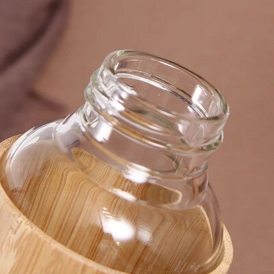 Glass Water Bottle with Bamboo Sleeve 500ml Borosilicate Gla