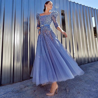 Sharon Said Elegant Blue Midi Evening Dress 2023 Luxury Duba