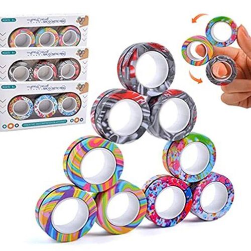 3PCS Fingertip Magnetic Rings Colorful Relief Fidget Toys Se