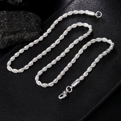 high quality silver color 4MM women men chain male twisted r