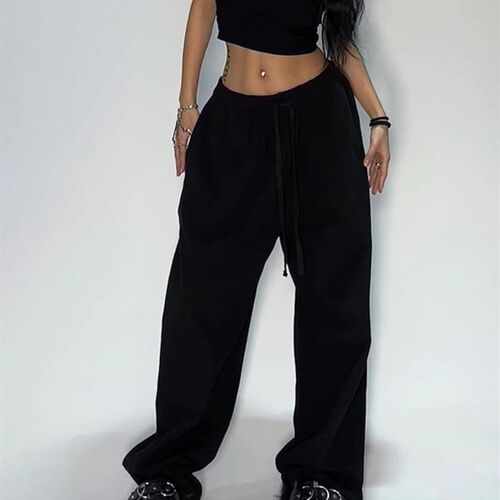 New Casual Gray Sweatpants Women Wide Leg Black Joggers Hot