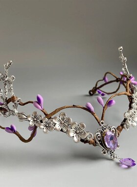 Fairy Crown elven Diadem Silver Woodland Forest Tiara Purple