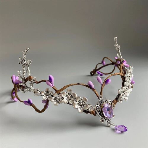 Fairy Crown elven Diadem Silver Woodland Forest Tiara Purple