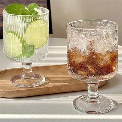 4PCS/SET Glassware Vintage Embossed Glass Cups Transparent