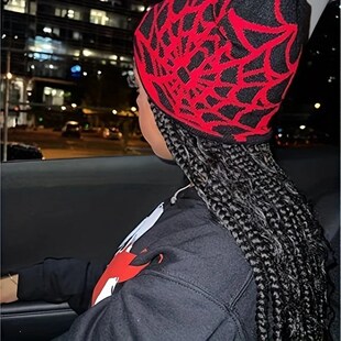 Goth Spider Web Caps Y2K Knitted Warm Hip Hop Unisex Hat帽子
