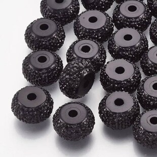 50pc Resin Rhinestone Beads Rondelle Black 8x4.5mm Hole: 1.8