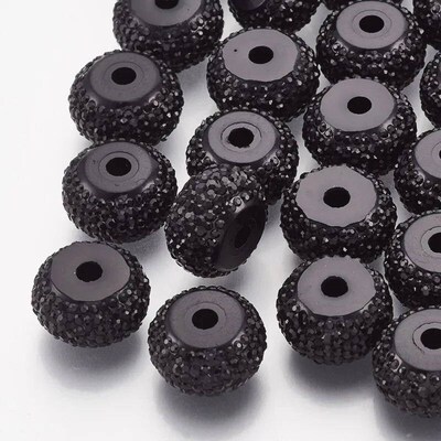 50pc Resin Rhinestone Beads Rondelle Black 8x4.5mm Hole: 1.8