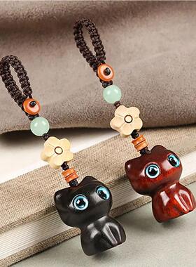 Sandalwood Wooden Lucky Cat Keychain Car Keys Pendant Charms