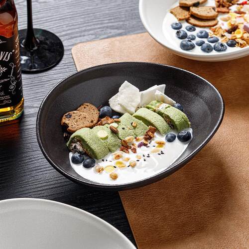 Ceramic Yogurt Bowl Black Restaurant Hotel Fruit Salad Bowl