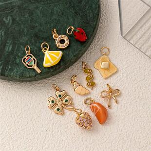 rendy Four Leaf Clover Fruit Croissant DIY Pendant Charms fo