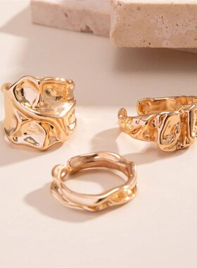 3Pcs Vintage Irregular Pleated Open Ring for Women Men Vinta