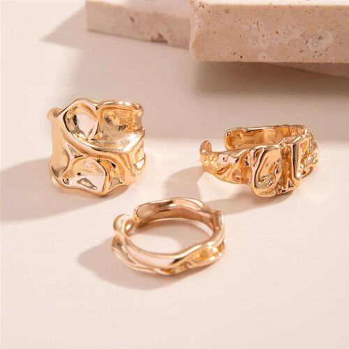 3Pcs Vintage Irregular Pleated Open Ring for Women Men Vinta