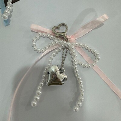 Sweet BluePink Checkered Ribbon Style Bow Pendant Silver Hea