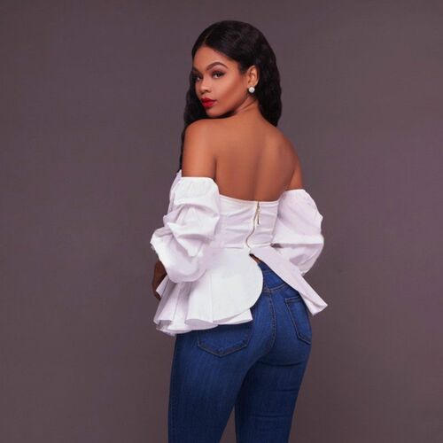 Slash Neck Sweetheart Off Shoulder Women Shirts Lantern Slee