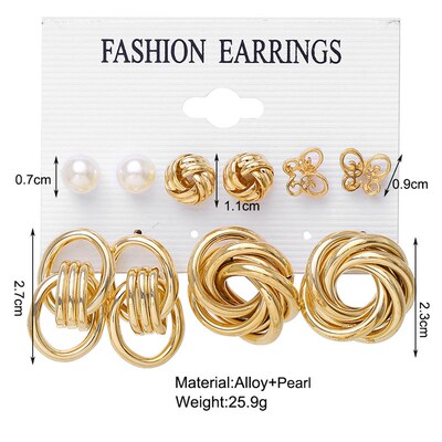 Earring Set 6 pairs earrings women 镶嵌水钻圆圈耳环套装6对装