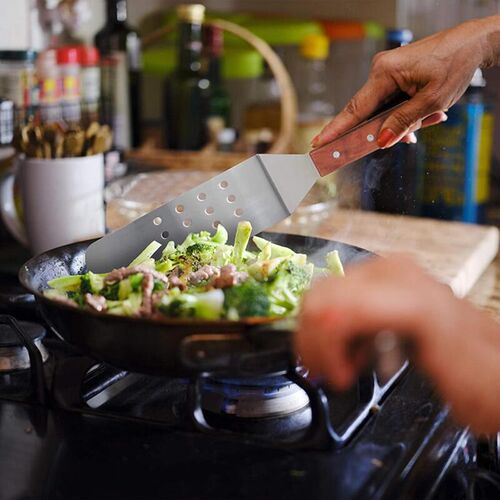 Stainless Steel Kitchen Spatula Wooden Handle Grill Turner f